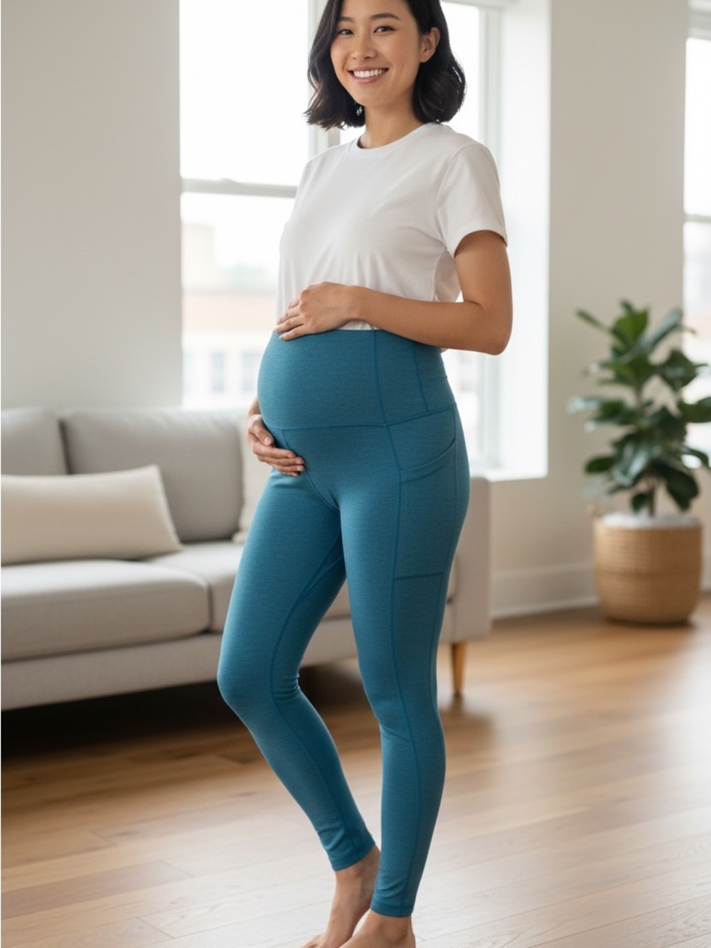Beyond the Bump sky blue Maternity Leggings with Side Pockets